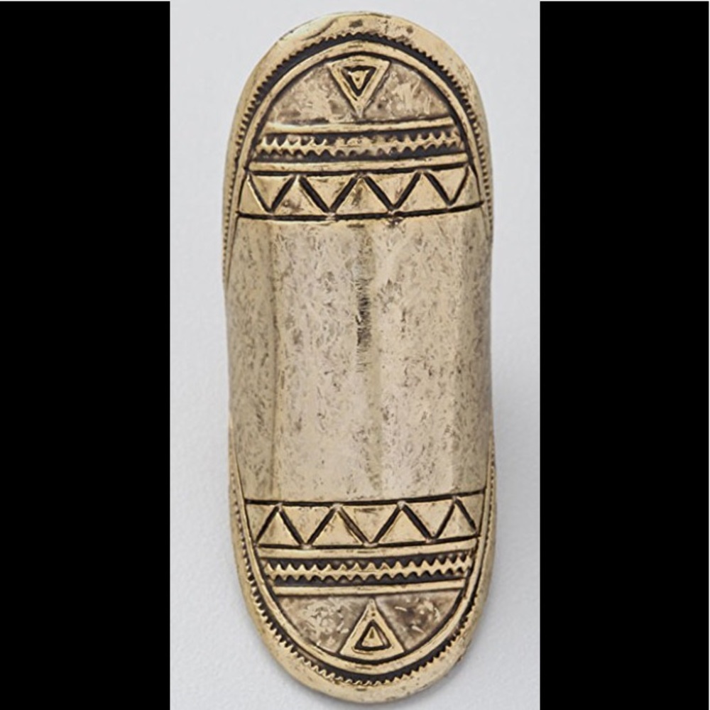 LOW LUV Aztec Gold Bronze Boho Long Big Ring 7 NEW - Picture 2 of 8